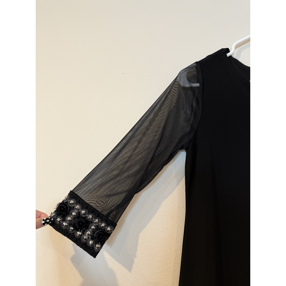 Tiana B Dress Black With Sheer Sleeves Rhinestones On Dress Hem In Size 4 Petite - Picture 3 of 7
